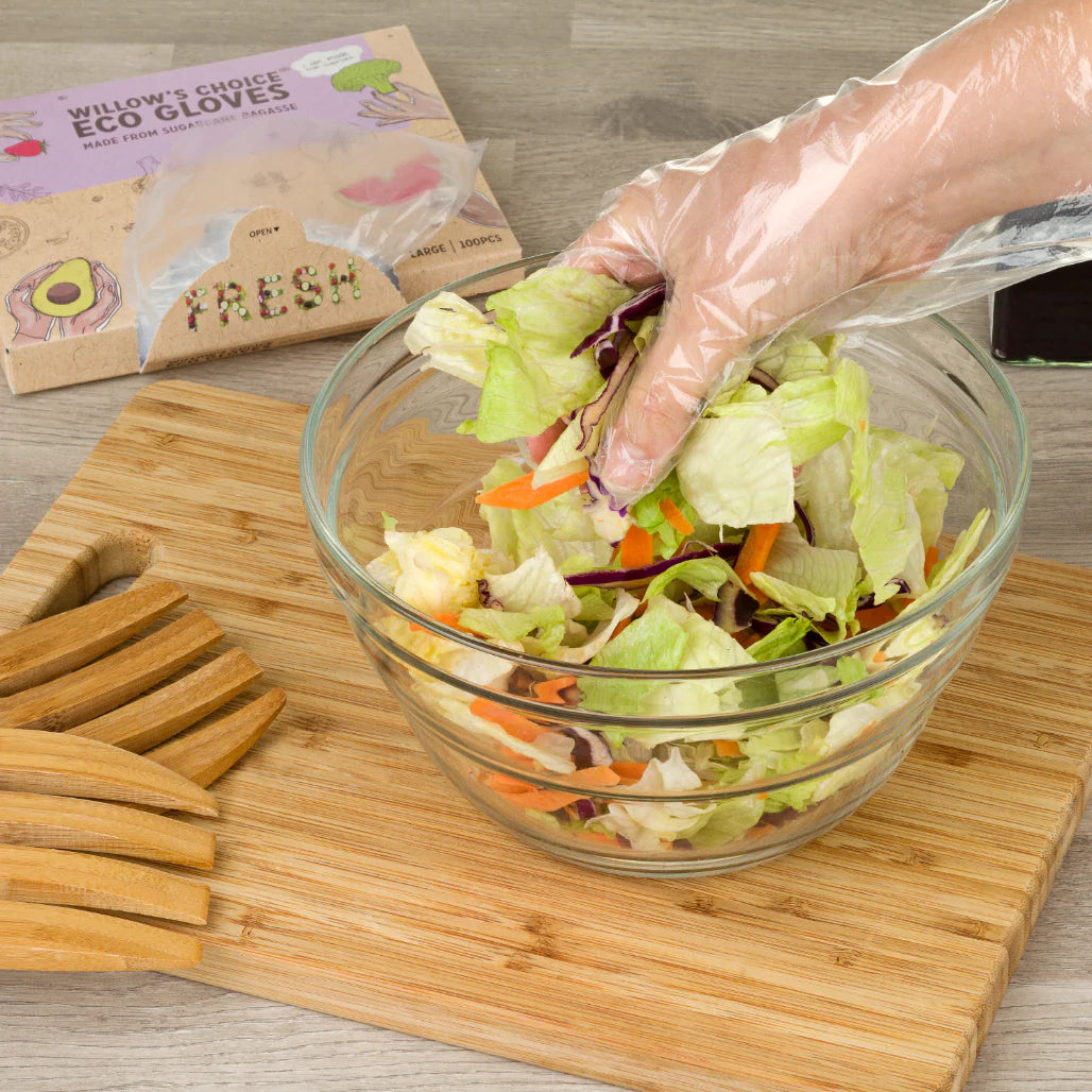 Eco Food Gloves | Made from Sugarcane Plant Based Material | Vegan, Recyclable, BPA Free (100pcs, Large Size)