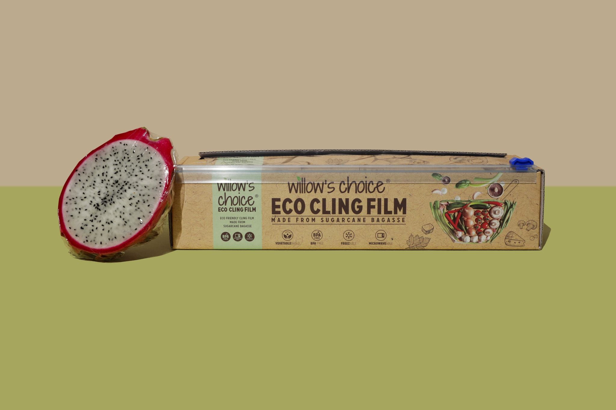 Eco Cling Film | Made from Sugarcane Plant Based Material | Vegan, Recyclable, BPA Free | Microwave Safe with Dispenser & Cutter (100m x 30cm)