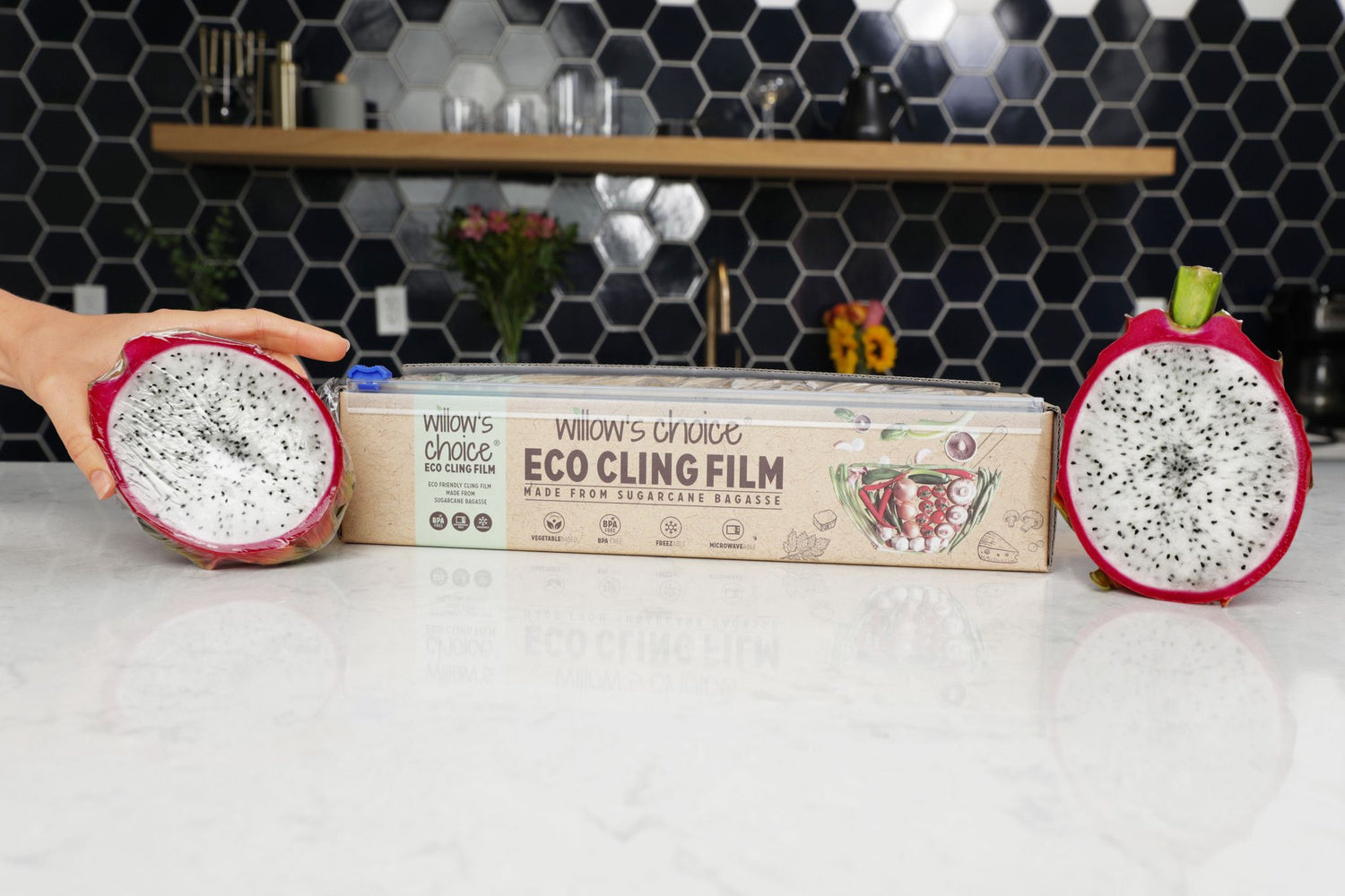 Eco Cling Film | Made from Sugarcane Plant Based Material | Vegan, Recyclable, BPA Free | Microwave Safe with Dispenser & Cutter (100m x 30cm)