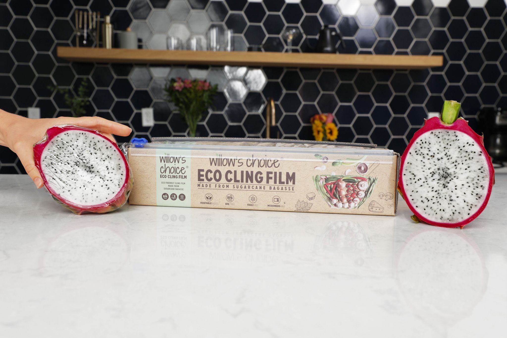 Eco Cling Film | Made from Sugarcane Plant Based Material | Vegan, Recyclable, BPA Free | Microwave Safe with Dispenser & Cutter (100m x 30cm)