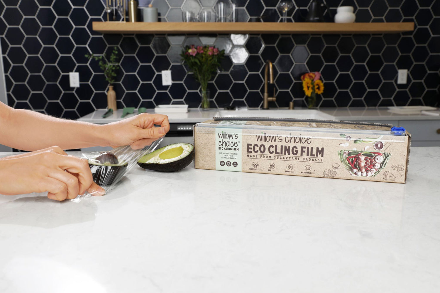 Eco Cling Film | Made from Sugarcane Plant Based Material | Vegan, Recyclable, BPA Free | Microwave Safe with Dispenser &amp; Cutter (100m x 30cm)