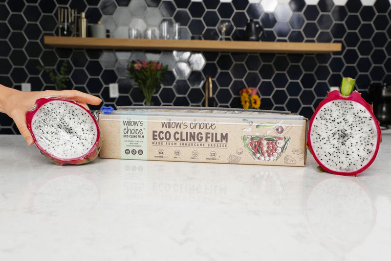 Eco Cling Film Made from Sugarcane | Vegan, Recyclable, BPA Free | Microwave Safe with Dispenser & Cutter (100m x 30cm)